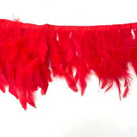 Shekyeon Turkey Feathers Fringe Trim for Party Clothing DIY Sewing Crafts Decoration Pack of 2 Yards (red)