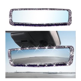 Auttoop Car Rear View Mirror,Bling Rhinestone Interior Rear View Mirror with HD Glass,Wide Angle Clip-On Rearview Mirror with Glitter Crystal Diamond,Car Decoration Accessories for Women Men (Purple)