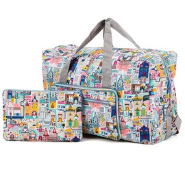 Arxus Large Foldable Duffel Tote Carry on Weekend Overnight Travel Bag Over Luggage with Shoulder Strap (Castles)