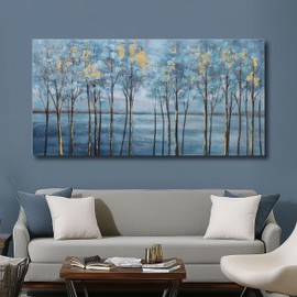 Belmrxne Tree Canvas Wall Art Modern Blue Artwork Hanging Aesthetic Canvas Painting Pop Art Wall Decor for Living Room Bedroom Dining Room Office Home Decor 24x48inch