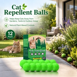 12 Pack Cat Deterrent Balls for Indoor & Outdoor Use – Peppermint Plant-Based Repellent for Yard & Garden