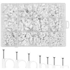 Chiluxendo Pack of 500 Round Cable Holders + 200 Square Cable Clips, Nail Clamps, Cable Clamps, Cable Clips with Nails, Cable Clips, Cable Clip, Cable Attachment, Cable Holder, Nail Clamp