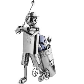 BRUBAKER Flaschenhalter Golfspieler beim Abschlag Metall Skulptur Geschenk mit Geschenkkarte