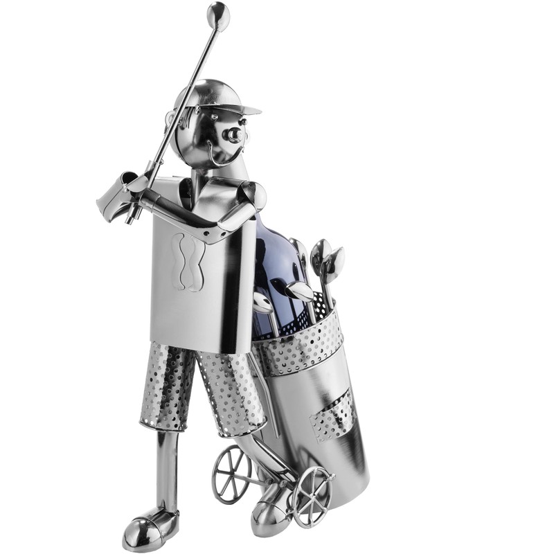 BRUBAKER Flaschenhalter Golfspieler beim Abschlag Metall Skulptur Geschenk mit Geschenkkarte