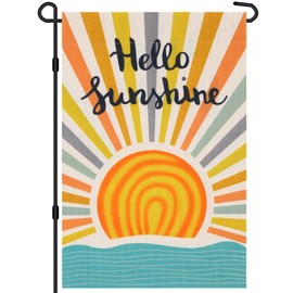 QUQULE Hello Sunshine Summer Garden Flag 12x18 Inch, Double Sided Holiday Burlap Yard Flag for Outdoor Decoration