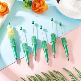 Bestewelry 10Pcs Beadable Pens Bulk Crystal Rhinestone Ballpoint Pens Glitter Diamond Bead Pen for School Office Teacher Staff Students DIY Supplies Party Favor - Green