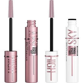 Maybelline Lash Sensational Sky High Washable Mascara + Boosting Lash Primer Makeup Bundle, Includes 1 Mascara in Blackest Black and 1 Eyelash Primer in Soft Black