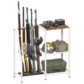 Mondazie Single-Side Gun Rack Stand, Vertical Rifle Display Holder with Gun Storage Solutions Shelf, Floor Shotgun Organizer Racks with Padding for Home Garage, Hold up to 5 Long Guns, White