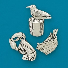 Basic Spirit Maritime, Dory, Lobster, Gull, Medium Pewter Magnet Set for Kitchen Office Refrigerator Outdoor Picnic Home Decorative Gift