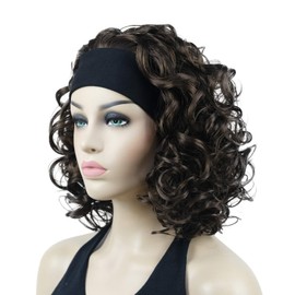 Lydell 12'' Curly Wavy Wigs for Women Girls Medium Length Headband Wig Chestnut Brown