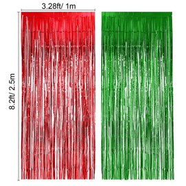 Konsait 4 Pack Foil Fringe Curtains Christmas Photo Backdrop, Red and Green Metallic Shimmer Curtain Photo Props Background for Birthday Celebrations Christmas Party Decorations