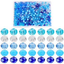 PH PandaHall 500pcs Blue Crystal Beads, 6mm Blue Sea Faceted Glass Bead 5 Colors Rondelle Loose Beads Spacers for Summer Hawaii Boho Bracelets, Necklaces, Bag, Flower Crafts DIY Jewelry Making