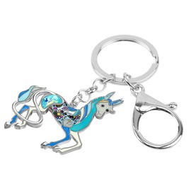 BONSNY Llaveros de metal esmaltado con diamantes de imitación florales de unicornio, llaveros de coche, bolsos de mano, regalos de fiesta, Azul, Mediano