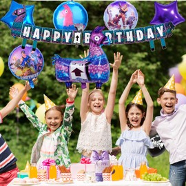 Luchild 7PCS Fortnit Party Birthday Decorations Boys- Video Game Foil Balloons Game Happy Birthday Banner Game Latex Balloons Party Supplies Hanging Decor for Kids Gamer Theme Party Birthday Deco
