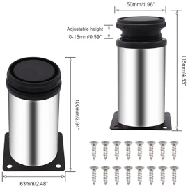 weideer 4-Pack 4Inch Stainless Steel Furniture Legs Cabinet Adjustable Round Kitchen Feet for DIY Furniture+16pcs Screw (Silver 50x100mm)