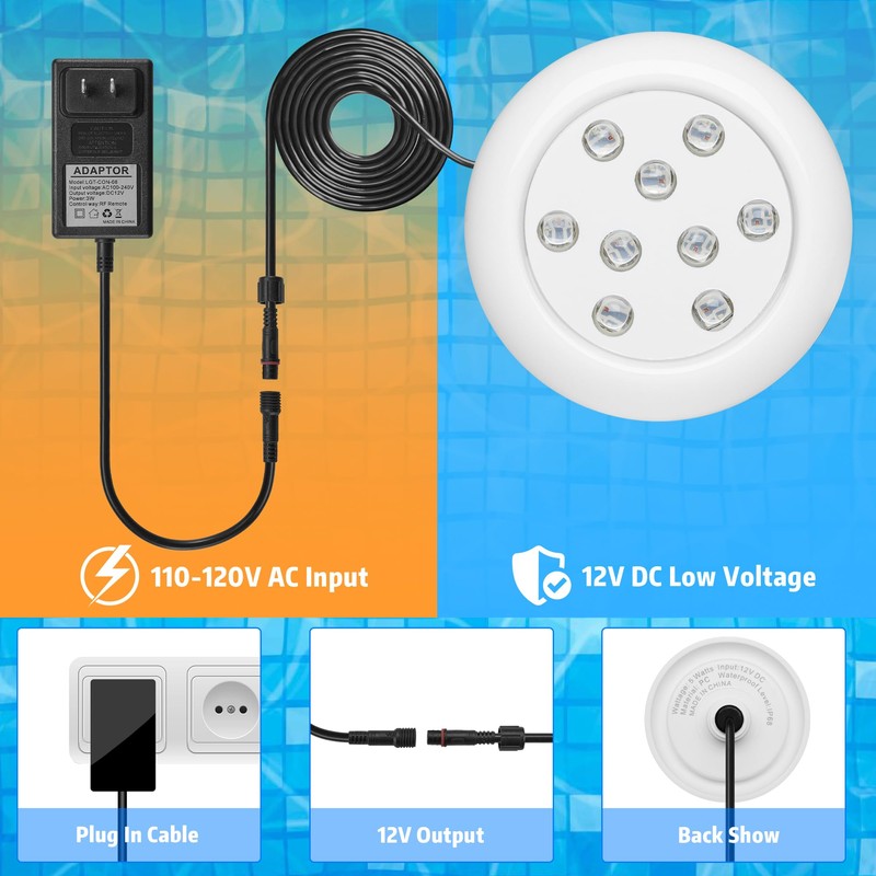 5 Watts Pool Lights with Remote Control,Small LED Pool Light