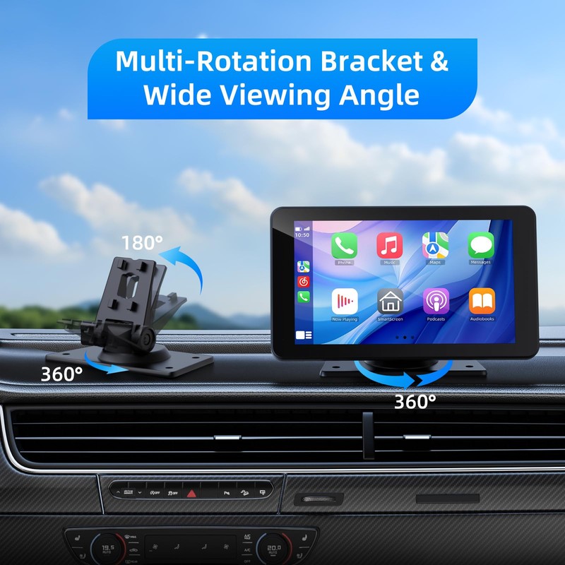 VUKARUAL Wireless Carplay and Android Auto Screen for Car, 7"