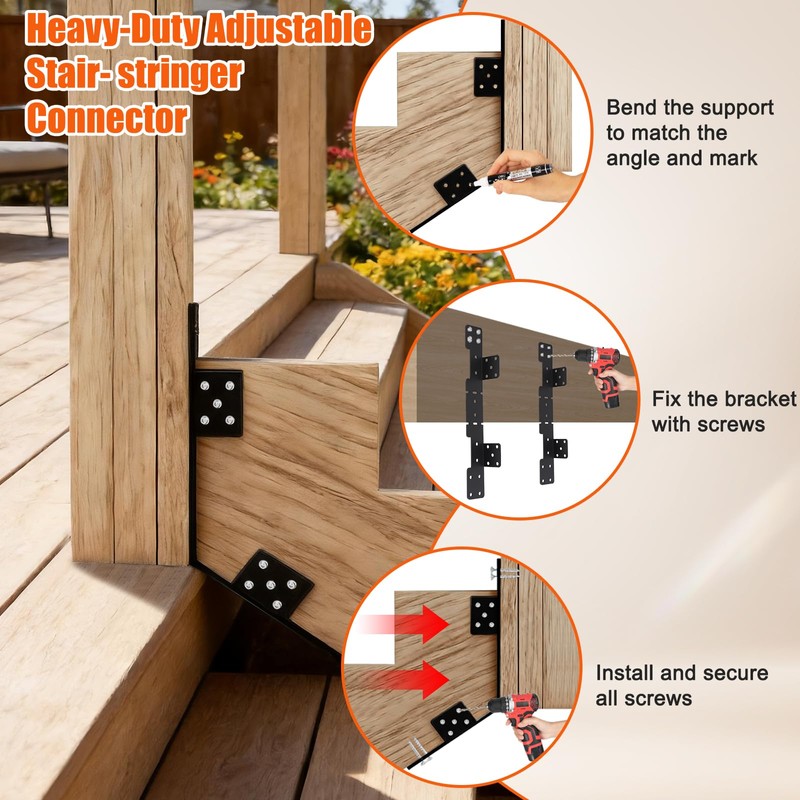 4 Pcs Adjustable Stair Stringer Hanger Brackets,18 Gauge Stair Stringer