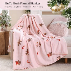 Pink Gingerbread Christmas Throw Blanket Twin Size, Thick Warm Fleece Blanket for Winter Couch Sofa Bed Home Décor, Luxury Soft Cozy Plush Fuzzy Microfiber Flannel Blanket, 60x80 inches
