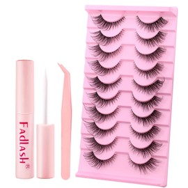 Fadlash Half Eyelash Extensions Kit,Wispy and Anime Half Lashes Cat Eye,Lash Glue and Eyelash Tweezers for Half Eyelashes Extensions (LZ-209)