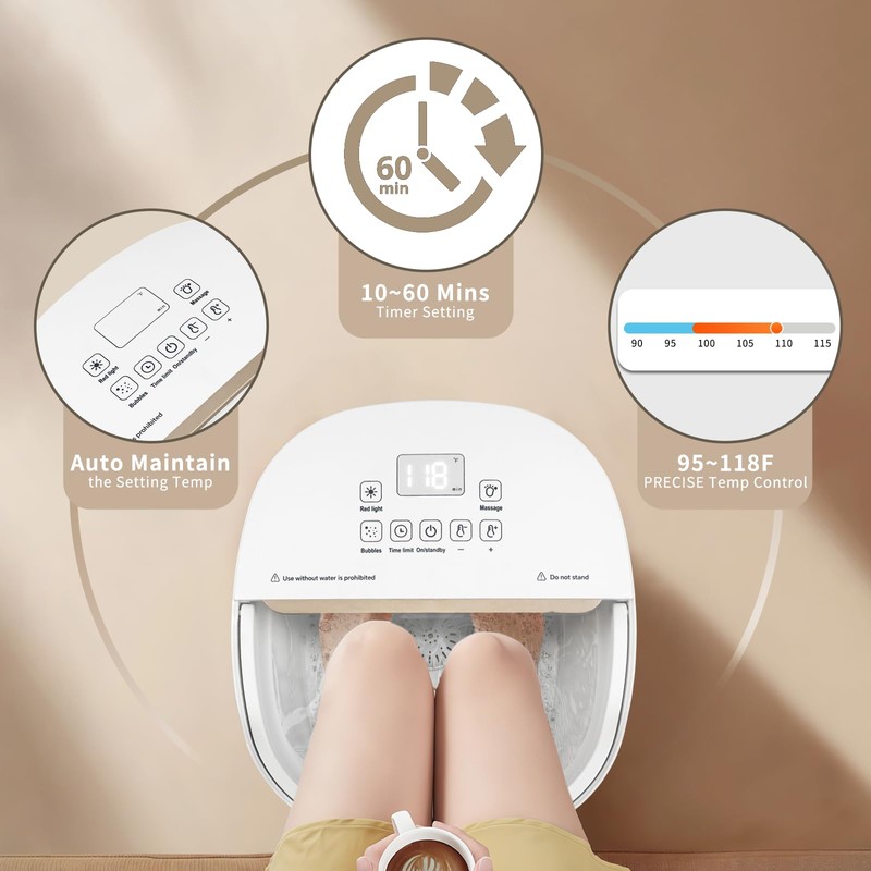 Collapasible Foot Spa Bath Massager with Heat, Pedicure Foot Spa