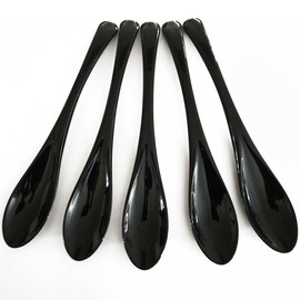 Made in Japan, Large Black, Easy to Eat, Set of 5, Curry Spoons, Resin, Black for Gyudon Restaurants
