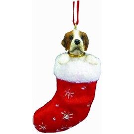 Saint Bernard Christmas Stocking Ornament with "Santa's Little Pals" Hand Painted and Stitched Detail