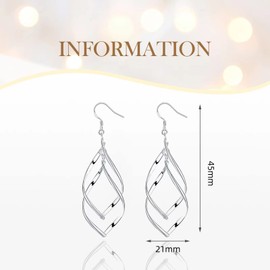 925 Sterling Silver Earrings Dangle Earrings Linear Drop Statement Earrings for Women Teen Girls(Leaf shape)