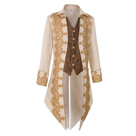 Taamlou Men's Medieval Tailcoat Jacket Embroidery Vintage Gothic Steampunk Tuxedo(YT2303WH,S)