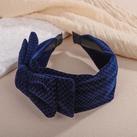 Wiwpar Cute Blue Velvet Headband Bow Knotted Non Slip Wide Top Knot Hairband Large Hair Bow Head Wear Knotted Turban Party Cosplay Headdress Bow Hair Hoop Hair Accessory for Women (Blue, Free Size)