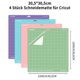 Lya Vinyl Cutting Mat 4 Pieces 12 x 12 Inch (30.5 x 30.5 cm) Cutting Mat for Cricut (StandardGrip, LightGrip, StrongGrip, FabricGrip) for Cricut Maker 3 / Explore 3 / Air / Air2 Plotter Accessories