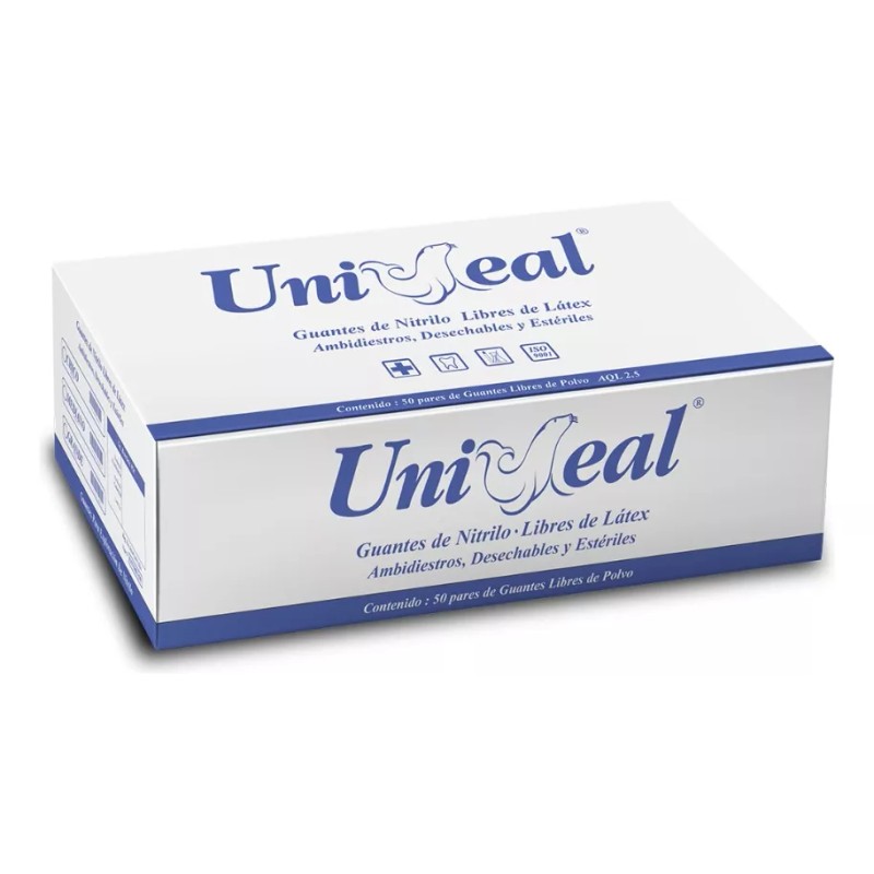 UniSeal Guantes De Nitrilo Estériles 100 Pzas Color Azul Talla