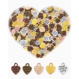 QLEUIFT 250 Pieces Mini Heart Pendants Antique Heart Pendant Craft Metal Charm Pendant Vintage Heart Pendant Made with Love Pendant for DIY Crafts Jewellery Making Accessories (5 Colours)