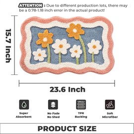 Simplicity Flower Bathroom Mat Non Slip Bath Rug Extra Absorbent and Soft Microfiber Bath Carpet Machine Washable Bath Rug for The Entrance of The Door, Bathroom and Bedroom (24"x16",Blue)