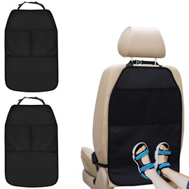 SamWinGear 2PCS Kick Mats Back Seat Protector Back Seat Cover for Kids Feet Car Seats Kick Mat Vehicle Organizer Black Car Mats Travel Bag 2 Mesh Storage Pockets Waterproof Pad Interior Protectors