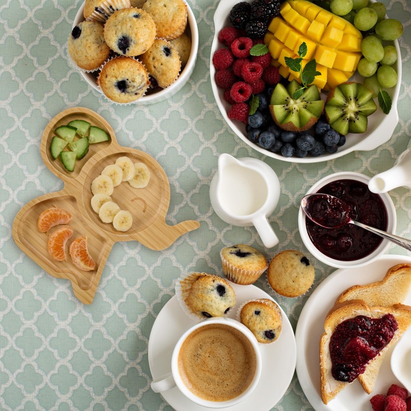 Relaxdays Baby Plate with Suction Cup, Bamboo, Elephant, Non-Slip, BPA-Free,