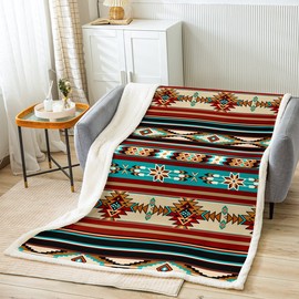 Western Decor Throw Blanket Aztec Plush Blanket Cowboy Cowgirl Southwestern Sherpa Blanket Kids Adult Rustic Farmhouse Country Decor Boho Tribe Arrow Retro Blanket for Sofa Bed Couch, Queen 90x90 Inch