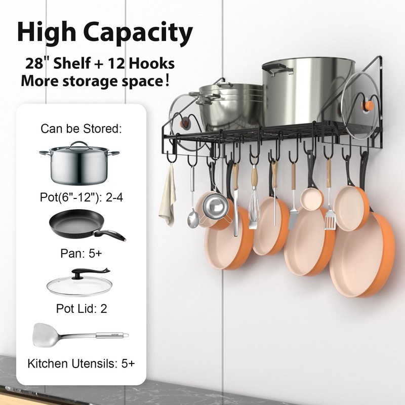 VyGrow 28 Inch Pot Rack Wall Mounted, Pots and Pans