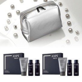 IOPE Silver Square Pouch + IOPE Men Bio 3-Piece Travel Kit x ​​2-Pack Set / 실버 스퀘어 파우치+아이오페 맨 바이오 3종 여행용 키트 x 2개입 세트