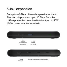 Belkin Belkin Connect Thunderbolt 4 Docking Station, 5-in-1 USB-C Multiport Core Hub w/ 96W Power Delivery for Mac, Windows, Single 8K or Dual 4K Display, Thunderbolt 4 Cable & Power Supply Included