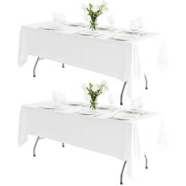 BIGTONE 2 Pack Polyester Tablecloth White 60 x 102 Inch, Wrinkle Resistant Table Cloth for 6 Feet Rectangle Tables, Stain and Washable Table Cover for Dinning Wedding Banquet Restaurant Party