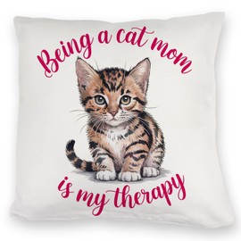 speecheese Baby Katze - Being a cat mom Kuschelkissen Vintage Cartoon-Kätzchen Kuschelkissen perfekte Therapie in Pink für Katzenliebhaber und Katzenmama mit Kalligrafie