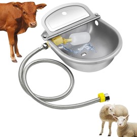 AbaqKalza Bebedero Automatico Acero Inoxidable para Caballos, 2L Tazón de Agua con Válvula 1/2 para Cabra Oveja Cerdo Perros Conejo, Cuenco Dispensador de Agua con Agujero Drenaje Tubería de Agua