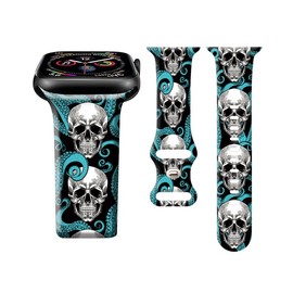 ZLYNHOKJ Band Compatible with iWatch Band 38mm 40mm 41mm 42mm 44mm 45mm for Women, Silicone Wristbands Replacement Strap for iWatch Ultra 2/Ultra/SE 2/ SE/Series 9/8/7/6/5/4/3/2/1,Skull Octopus