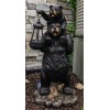 Rustic Black Bear Carrying Cub On Shoulder Statue Solar LED
