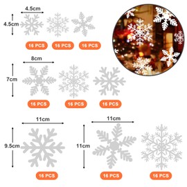 NOCHME Snowflake Window Stickers, 108 PCS Static Snow Flakes Window Clings for Glass Door, Christmas Snowflakes Window Display Decorations, Static PVC Stickers, White