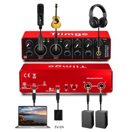 Interfaz de audio USB 2x2 Tiimge para PC, con alimentación fantasma de 48V, alta fidelidad de 24Bit/192kHz, preamplificador de micrófono con puertos X