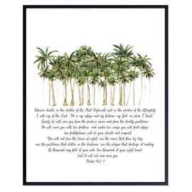 Psalm 91 - He Will Cover You With His Feathers Wall Art - Palm Tree Wall Art - Religious, Bible Verse Wall Decor - Christian Gifts for Women, Men - Spiritual, Inspirational Wall Decor -Holy Scriptures