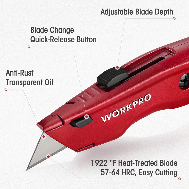 WORKPRO Premium Utility Knife, Retractable All Metal Heavy Duty Box