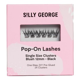 Silly George Single-Size Pop-On Lashes - DIY 1-Step Pre-Glued Faux Eyelash Cluster Kit, Natural Look Extensions, Pack of 24 Individual Clusters, Black - Blush, 12mm
